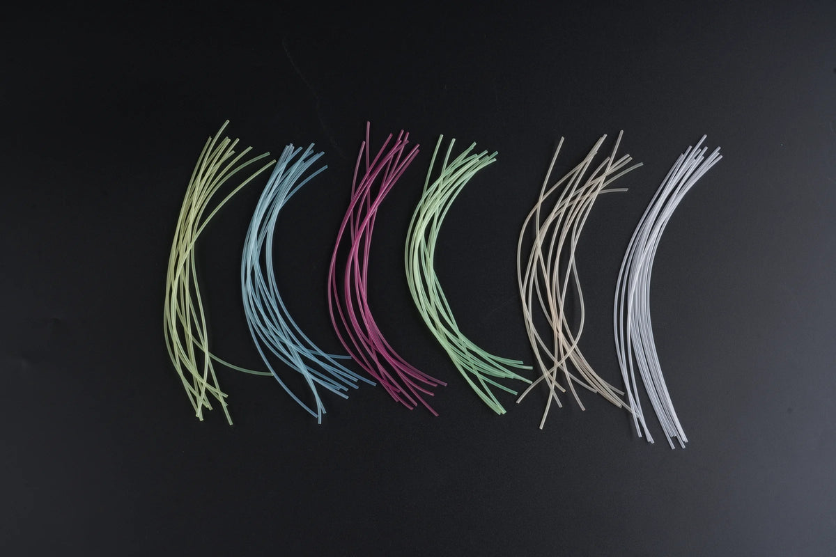 Six-color assortment of plastic tube fly tying tubes