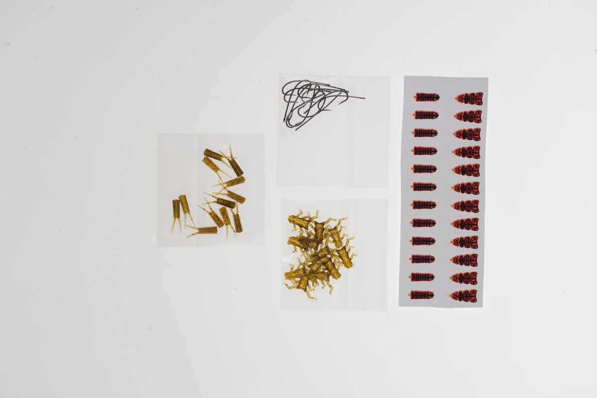 Stonefly nymph body kit parts and #10 fly hooks