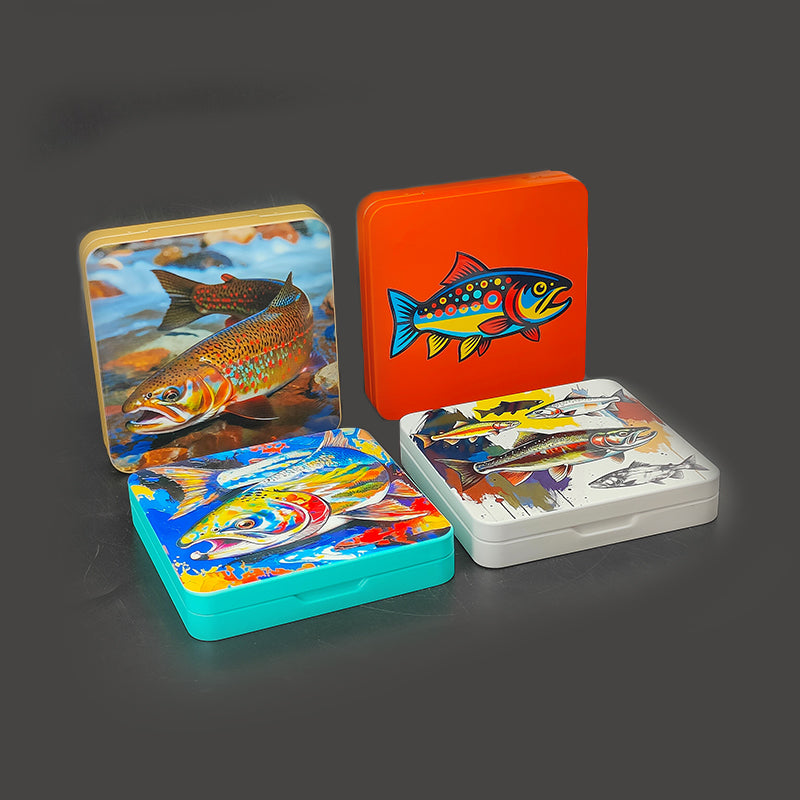Metal Colorful Fish-shaped Pattern Bait Box for Fly Fishing Essential Fishing Tools