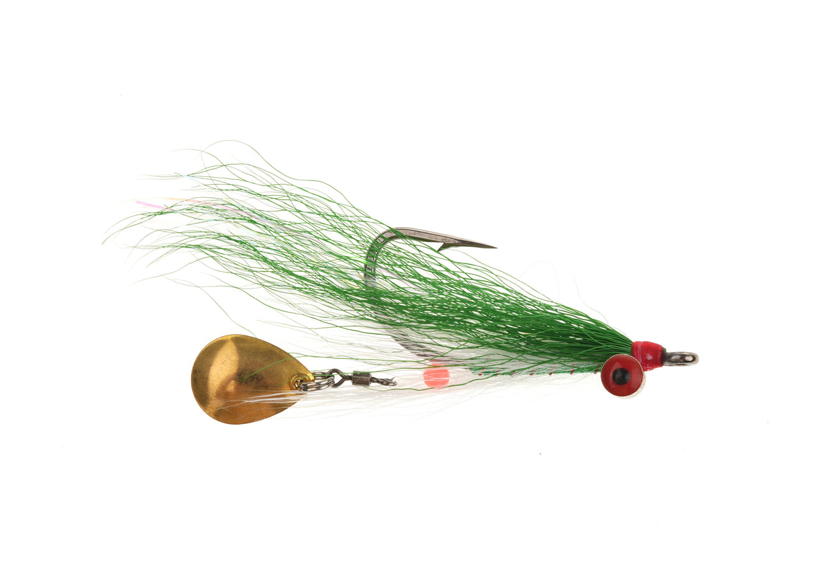 Product photo of the Green Spinner Clouser with brass weighted eyes, WIFREO style LY056A