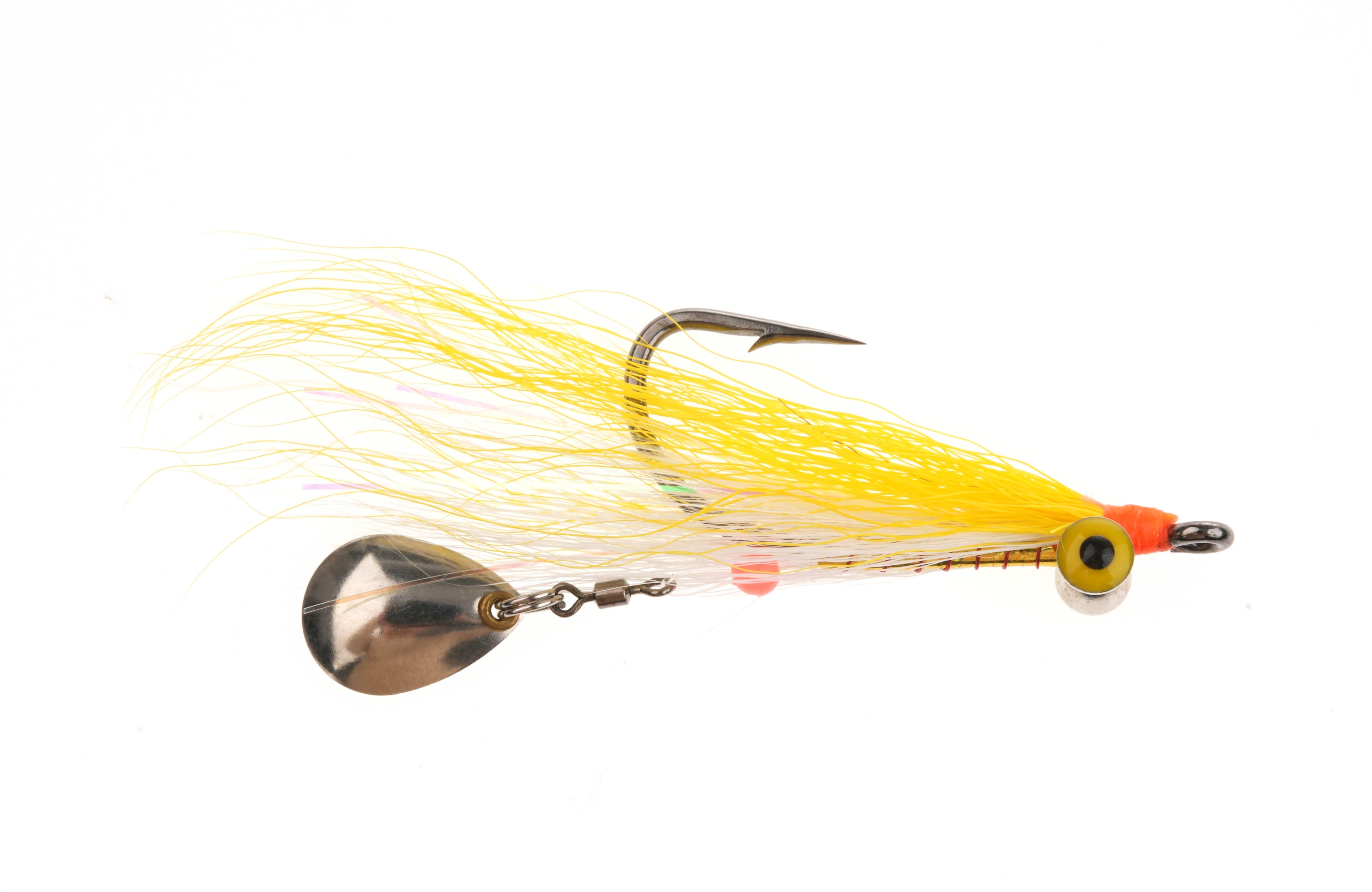 Product photo of the Yellow Spinner Clouser with brass weighted eyes, WIFREO style LY056B