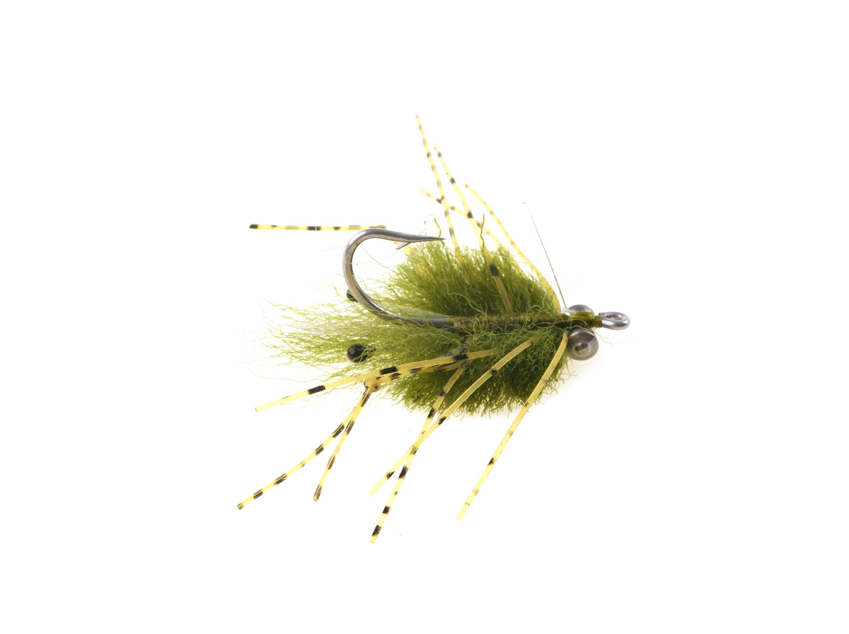 Product photo of the Olive Crunch Crab with brass weighted eyes, WIFREO style WY072