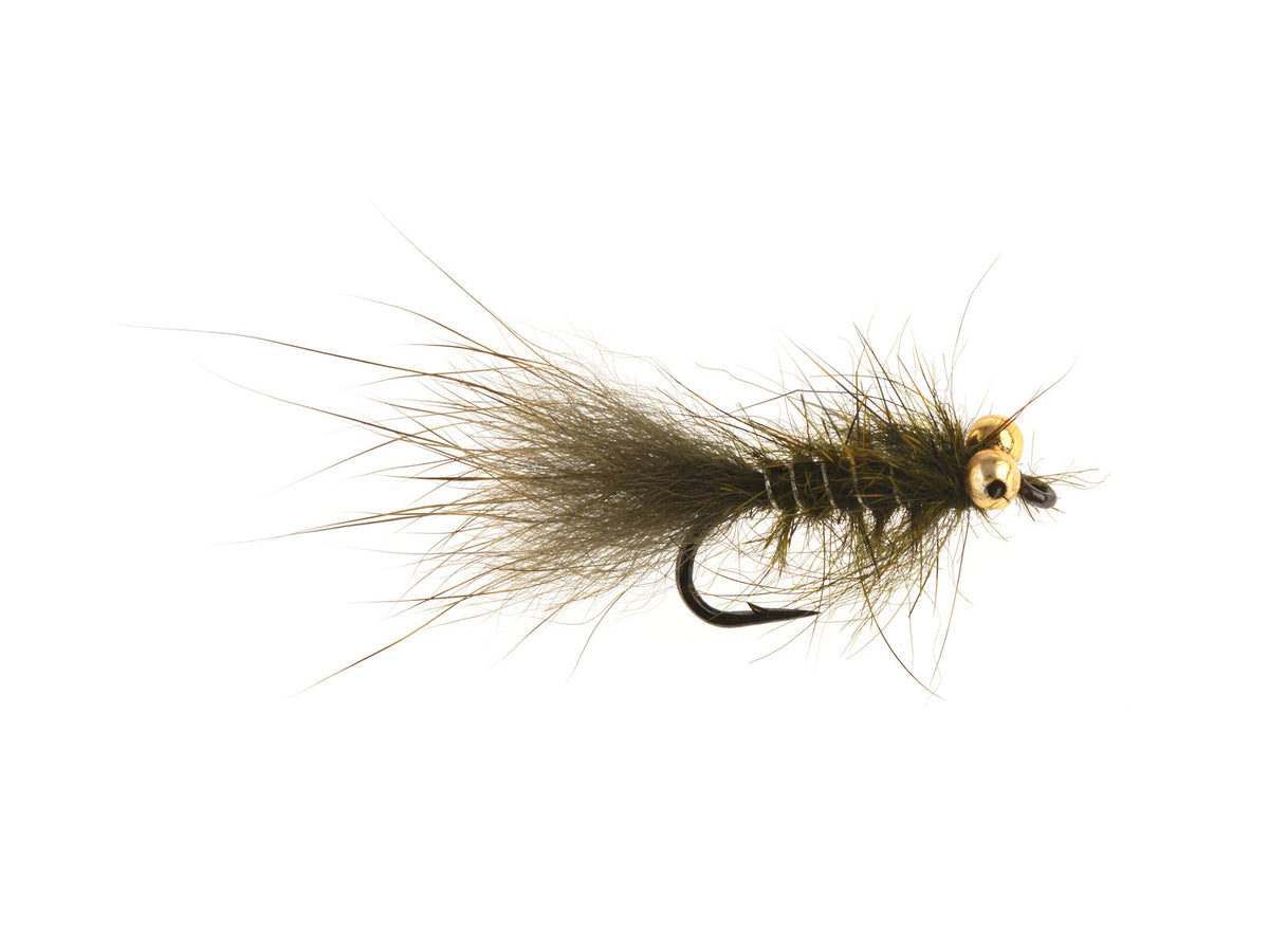 Product photo of the Chain-Eye Olive Squirrel Damsel Streamer, WIFREO style XY114B