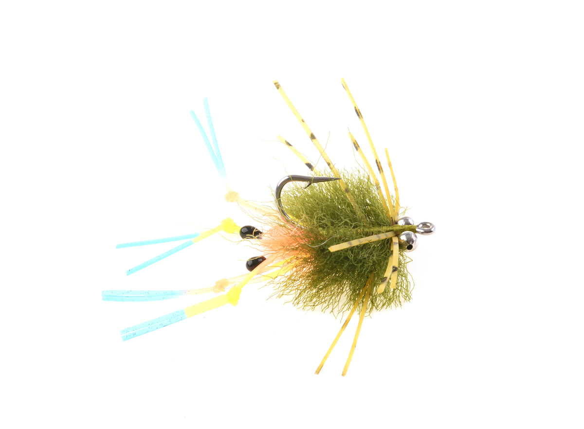 Product photo of the Olive EP Crab with brass weighted eyes, WIFREO style XY129