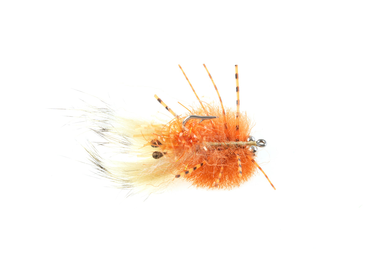 Product photo of the Orange EP Crab with brass weighted eyes, WIFREO style XY130