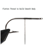 Flat nylon fly tying thread spread to build a smooth low-bulk body