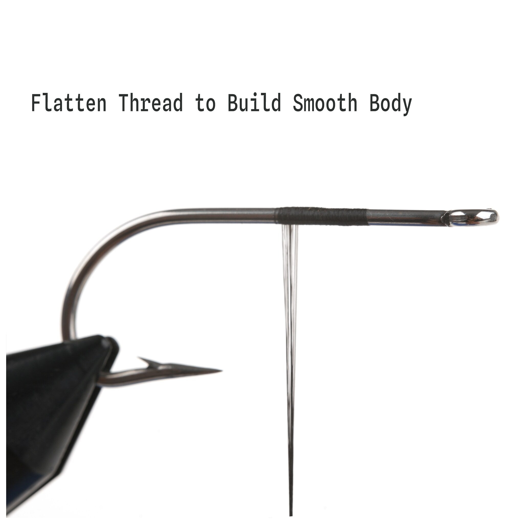 Flat nylon fly tying thread spread to build a smooth low-bulk body