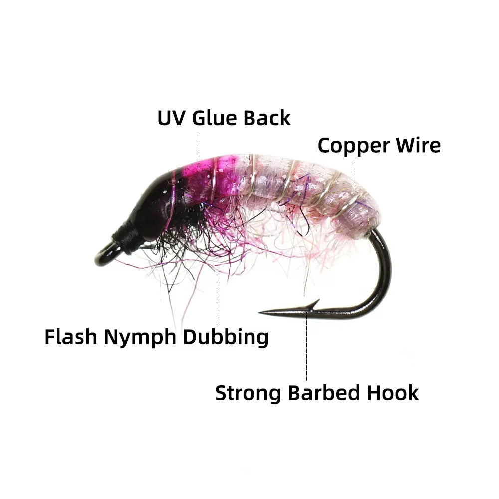10 #12 # Czech nymph shrimp fly hair leg worm fly trout fish fishing bait olive gray rose