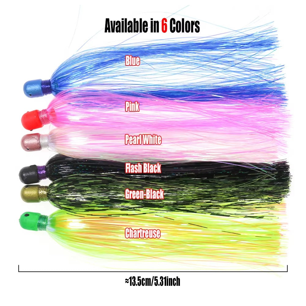 Mylar Flash Teaser Tail Jig Head Fishing Lure Bait bullet Head Flasher Skirt Lure sea Fishing Accessories