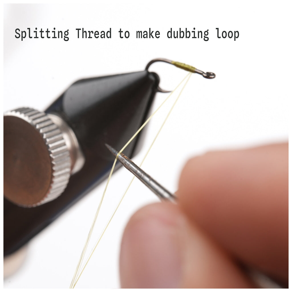 Splitting flat fly tying thread to form a dubbing loop