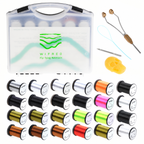 Wifreo 24-spool fly tying thread kit with storage box, tools and thread-splitting needle