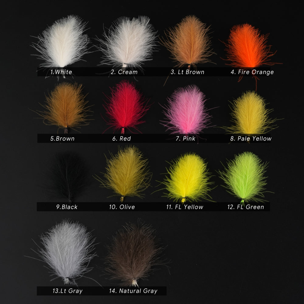 CDC feather color chart showing 14 available colors