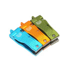 WIFREO CNC aluminum tippet nippers in blue, orange, and olive green