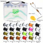 Contents of Wifreo fly tying thread kit with 24 spools and included tools