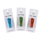 Blue, olive green, and orange WIFREO line cutters in retail packaging