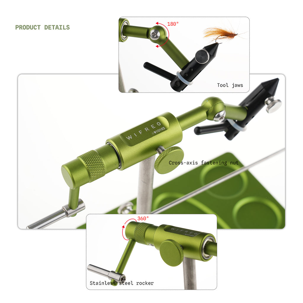WIFREO W10102 fly tying vise rotary head and handle details